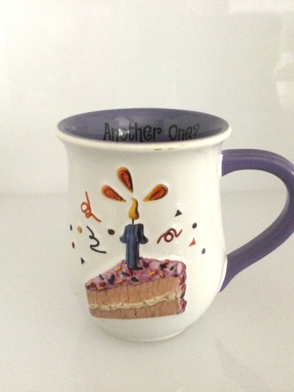 Vintage Hallmark Another One Birthday Cake Mug Purple 3D Ceramic